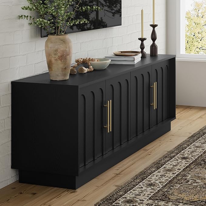 TV Stand for 75 Inch TV, 67" Entertainment Center with Arched Design, Minimalist Media Console with Adjustable Shelves, Modern TV Stand for Living Room Bedroom, Black