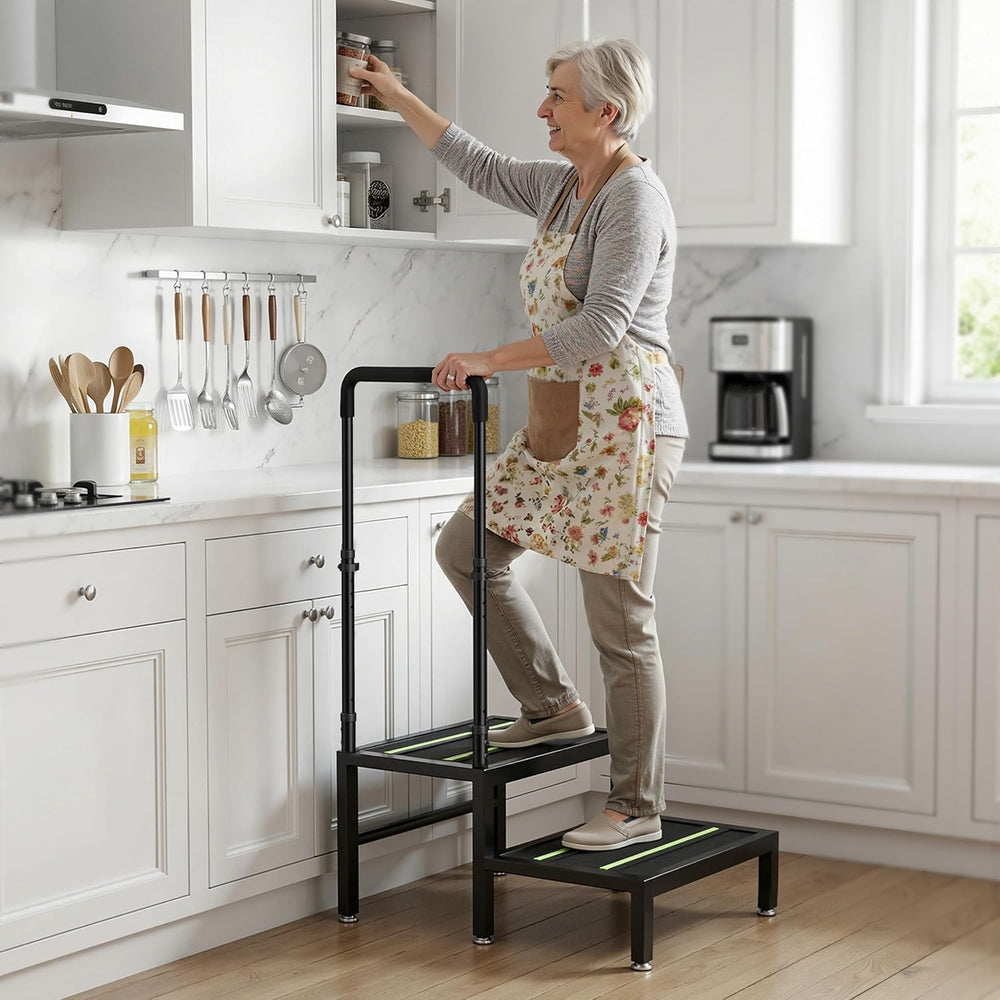 2 Step Stool with Handle, Heavy Duty Step Stool for Elderly and Adults, Adjus...