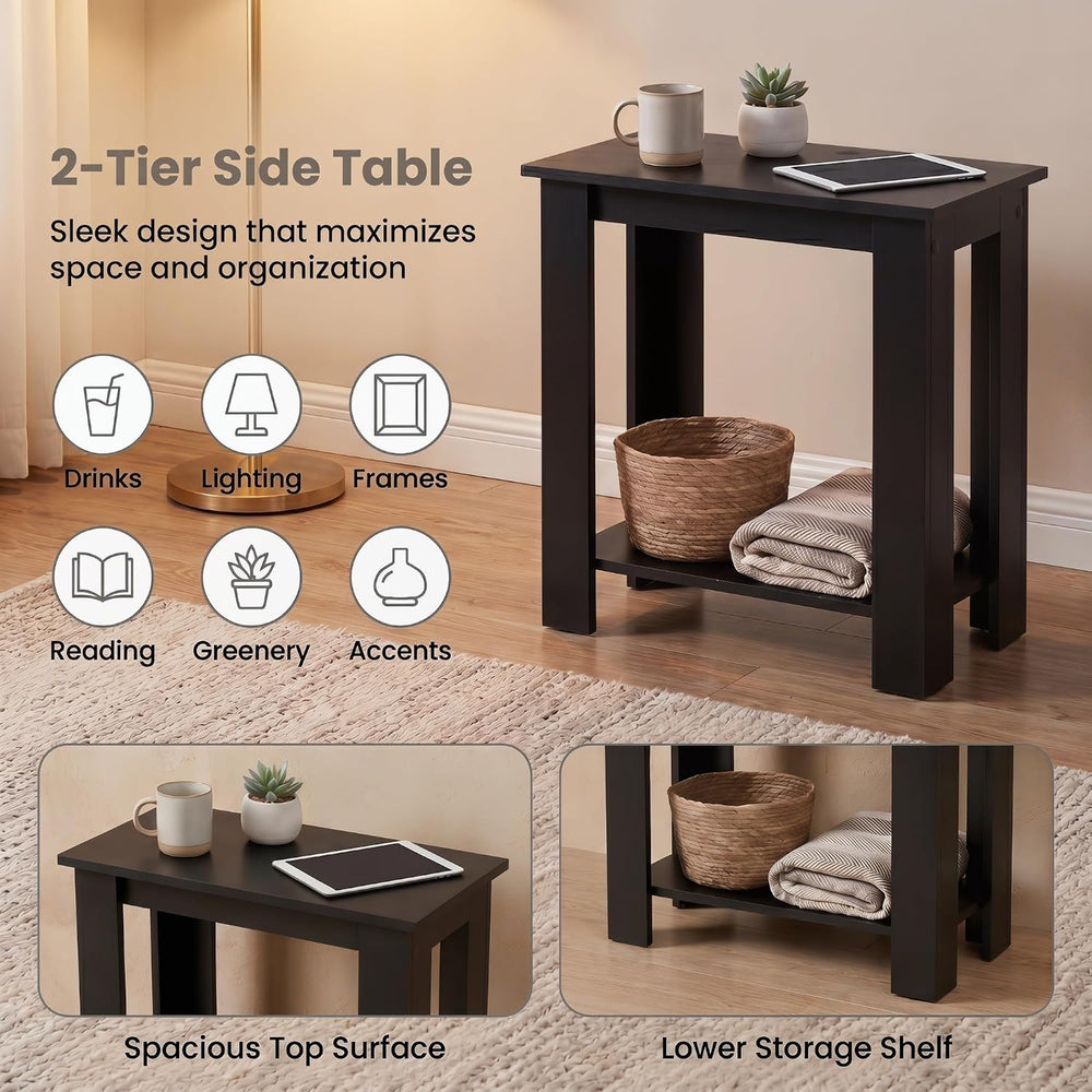 Tangkula 2-Tier Wooden Narrow End Table, Open Storage Side Nightstand, Retro ...