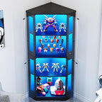 IRONCK 71 Inch Carbon Fiber Corner Glass Display Cabinet with Human Body Sensor & 6-Color LED Lights, 4-Tier Tempered Glass Display Case with 2 Adjustable Shelves for Collectibles, Toys, Black