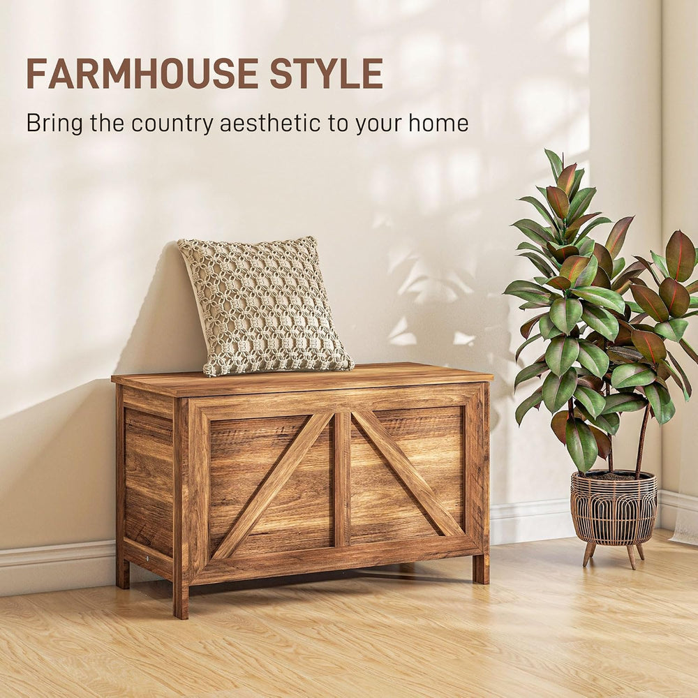 HOMCOM 30" Farmhouse Storage Bench Lift Top Storage Chest in Brown Oak |...