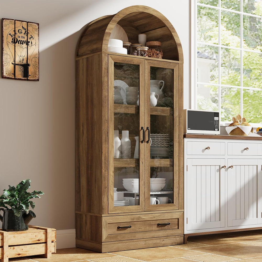 75" Tall Arched Kitchen Pantry Cabinet w Load-Bearing Steel Pipe,Modern ...