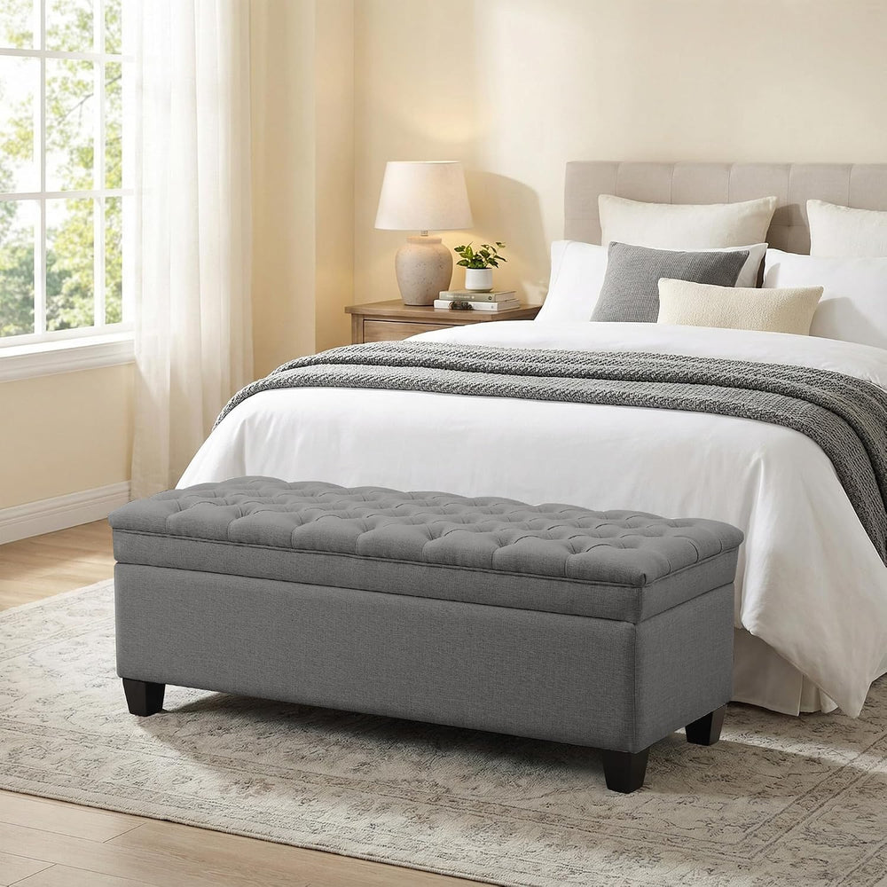 50" Storage Ottoman Bench, Rectangular End of Storage Bench, Upholstered...