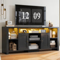 LIKIMIO 70" TV Stand for TVs up to 80", LED Entertainment Center, Black | Built-in Power Outlet, LED Lights, Wood Finish, 2 Storage Cabinets, Adjustable Shelves, TV Console for Living Room
