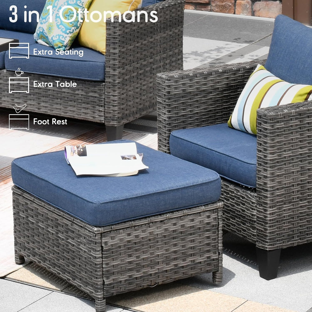 HOOOWOOO Patio Outdoor Conversation Set with Fire Pit Table,9 Piece Modern Ou...