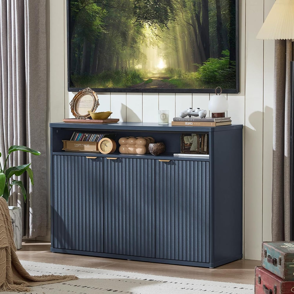 LEYAOYAO Fluted Buffet Cabinet with Storage, 45" Wide Wood Sideboard Cre...