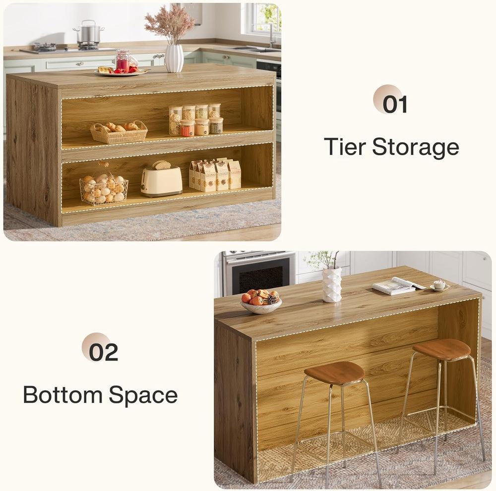 Tribesigns 59-Inch Kitchen Island with Storage, 3-Tier Farmhouse Stationary I...