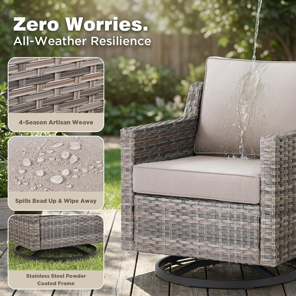 Belord Patio Wicker Swivel Rocker Patio Chairs with Side Table, Outdoor Ratta...
