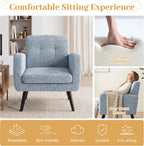 LSSPAID Modern Accent Chair Set of 1, Upholstered Chenille Armchair with Tufted Back, Comfy Single Sofa Chair Lounge Reading Chair with Solid Wood Legs for Living Room Bedroom Office, Dusty Blue