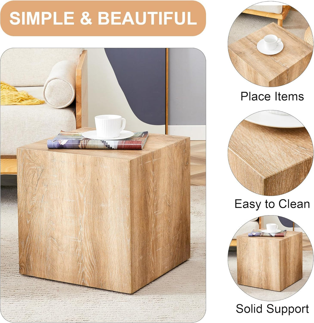 Modern Natural Color Wooden End Table for Living Room, MDF Construction Squar...
