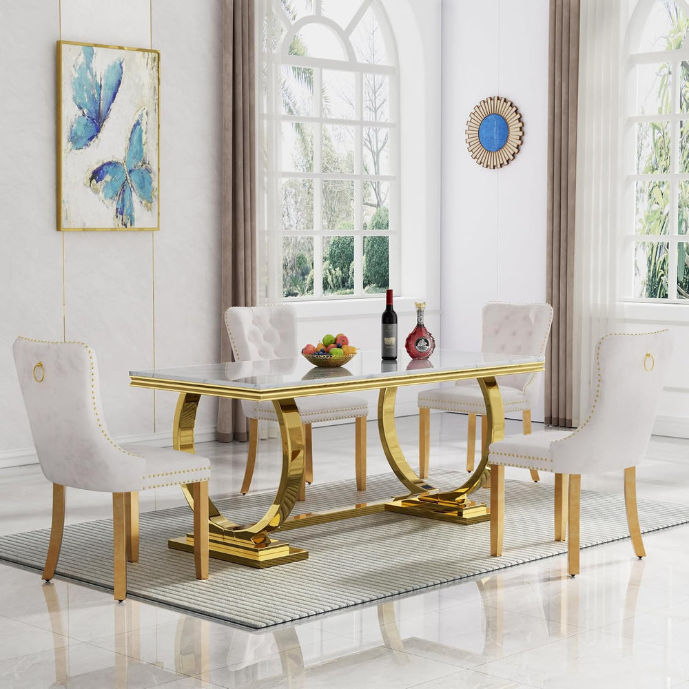 5 Pcs Dining Table Set, Kitchen and Dining Room Table Set for 4, 68" Rec...