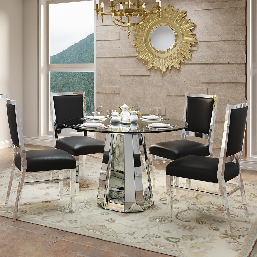 Henf Luxury Round Glass Dining Table for 4-6, Silver 47" Glass Kitchen T...