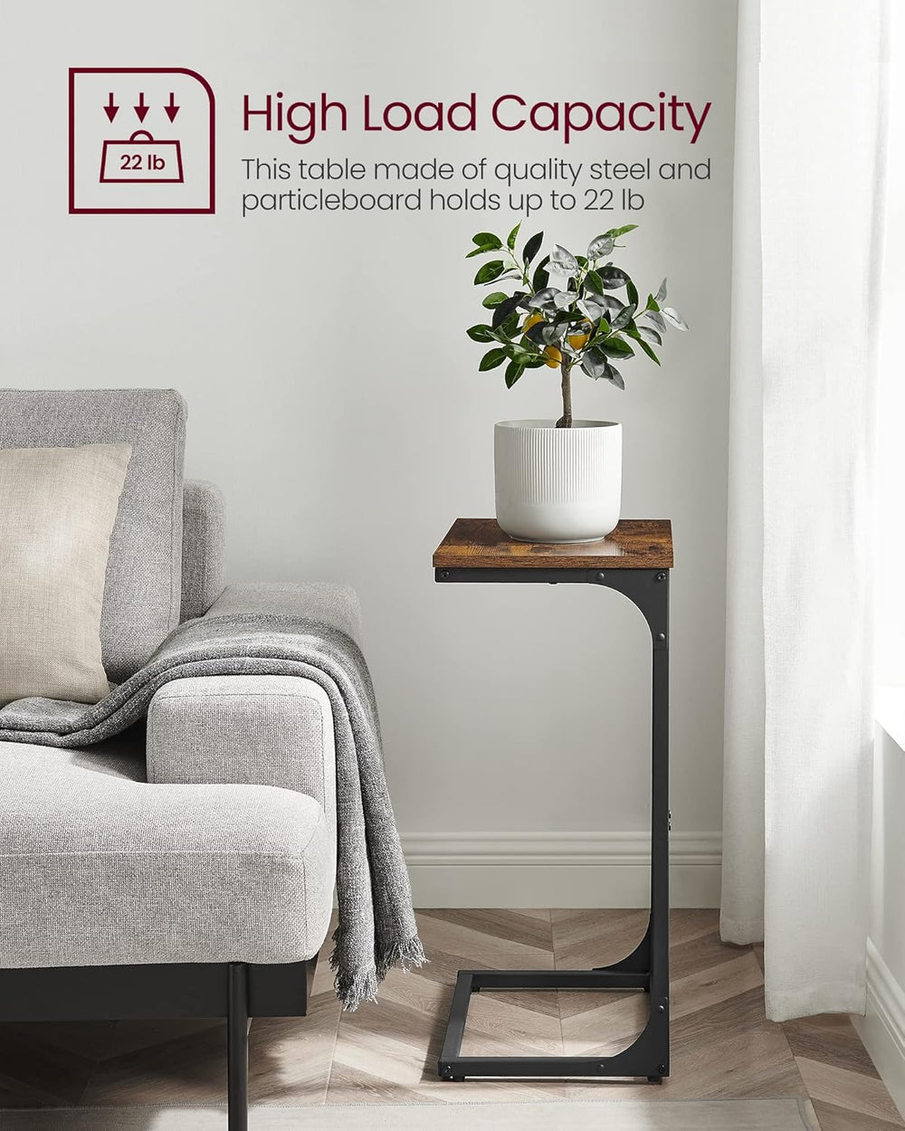 VASAGLE C-Shaped End Table, Side Table for Sofa, Couch Table with Metal Frame...