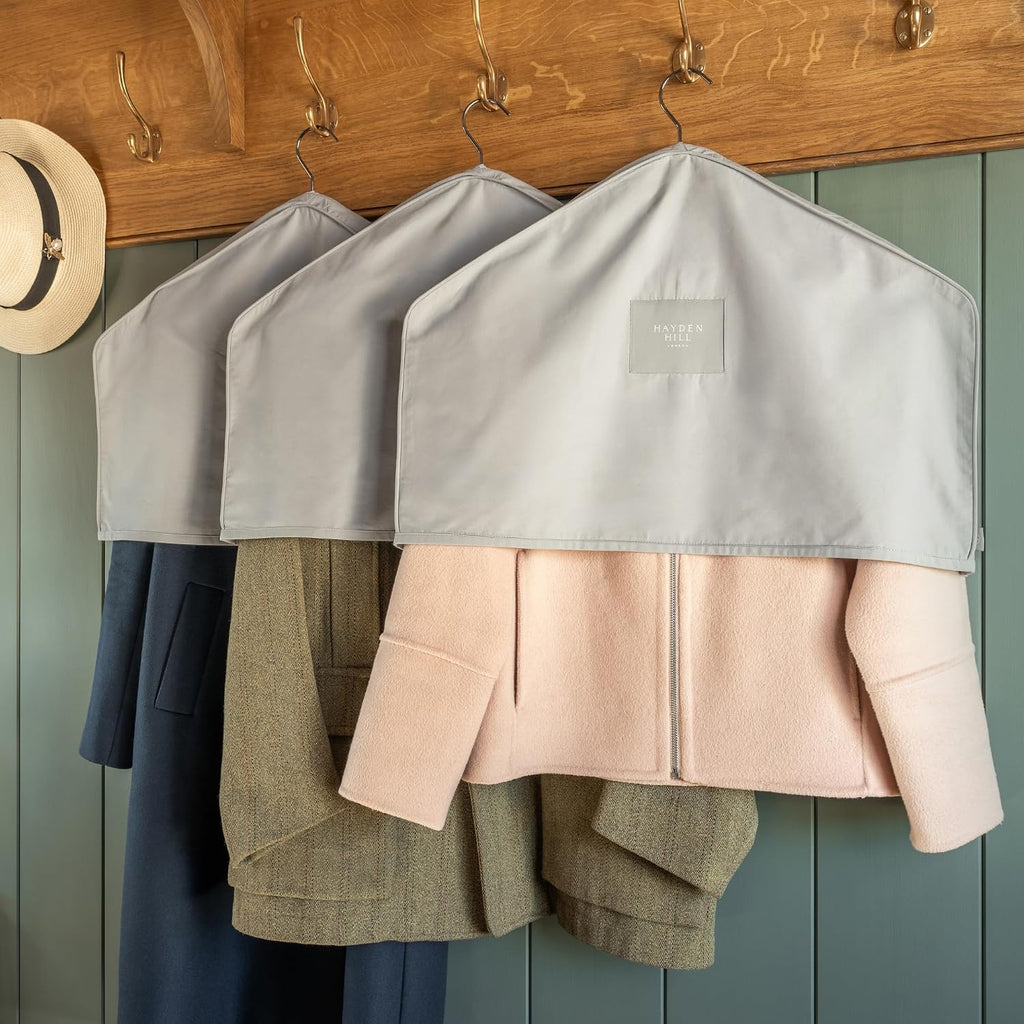 Organic Cotton Shoulder Covers for Hanging Clothes, Set of 3 | Dust Covers for Jackets, Coats and Dresses, Clothing Shoulder Covers For Closet, Certified Carbon Neutral, Gray