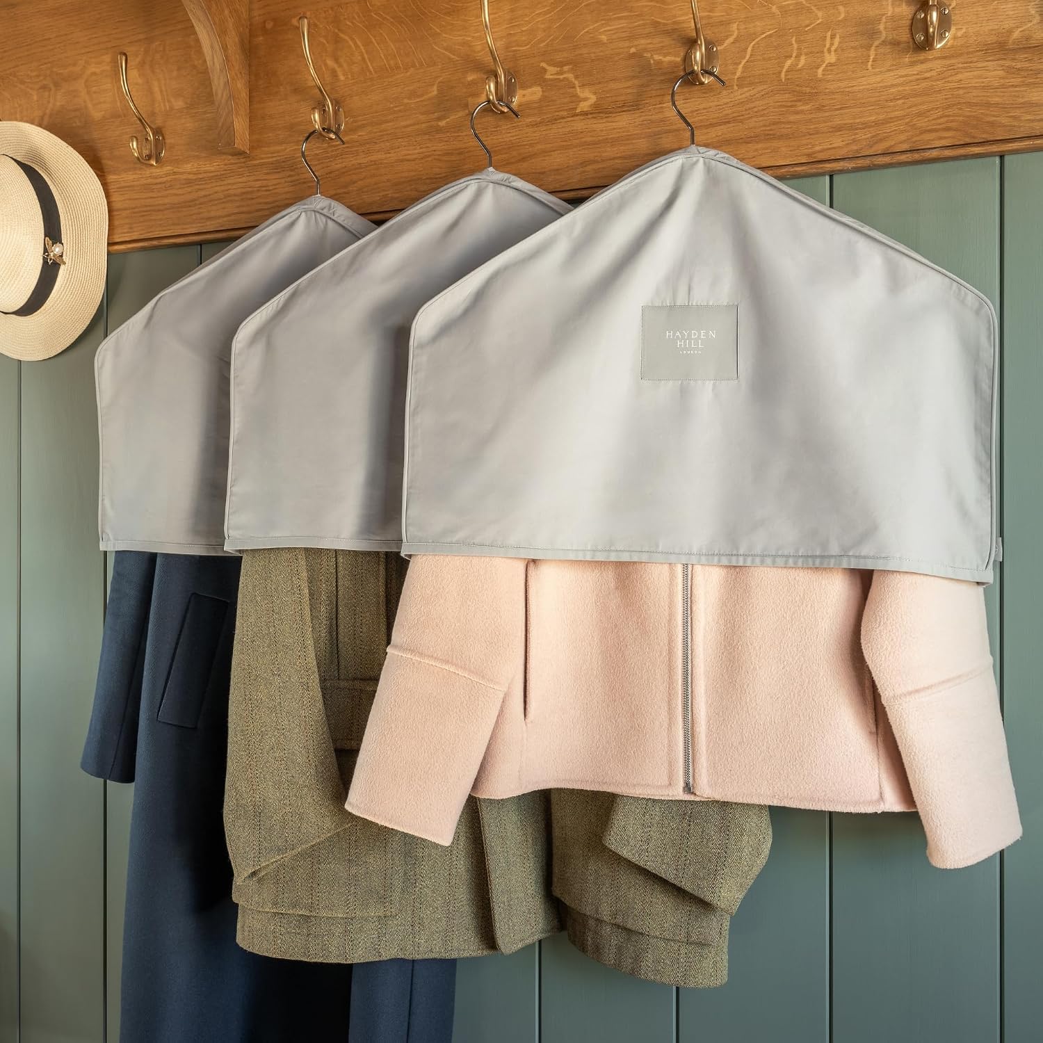 Organic Cotton Shoulder Covers for Hanging Clothes, Set of 3 | Dust Covers for Jackets, Coats and Dresses, Clothing Shoulder Covers For Closet, Certified Carbon Neutral, Gray