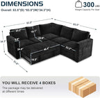 83.5" Sectional Sleeper Sofa with Pull Out Couch, Modern 5 Seat L Shaped Modular Couch, Sectionals Modular Sofa with Storage, Comfy Sectional Couches for Living Room & Apartment, Black