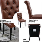 Faux Leather Dining Chairs Set of 6 Upholstered Dining Room Chairs Modern Tufted Accent Chairs Wooden Parsons Side Chairs for Home Kitchen Resturant, Brown