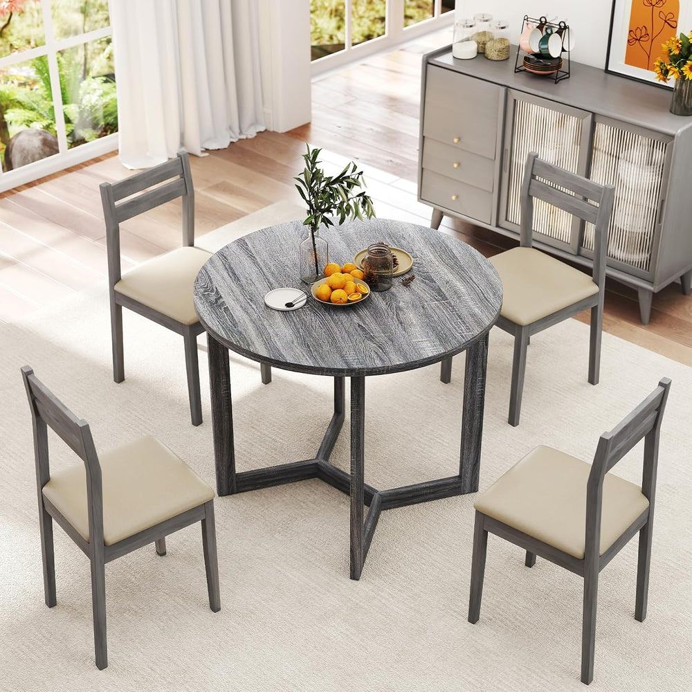 Giantex 36" Round Dining Table for 4, Kitchen Table with Wing-Shaped Bas...