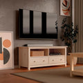 Handcrafted Solid Oak TV Stand Entertainment Center - Elegant Unfinished Media Console with Spacious Storage Drawers & Open Shelves - Sturdy Wood Cabinet Fits TVs up to 55 Inches
