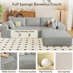 96" Modular Sectional Couch, Boneless L Shaped Cloud Sofa with Chaise Lounge, Corduroy Upholstered Couches Memory Foam Deep Seat, No Assembly Required, Ideal for Living Room(Light Gray, Right Facing)