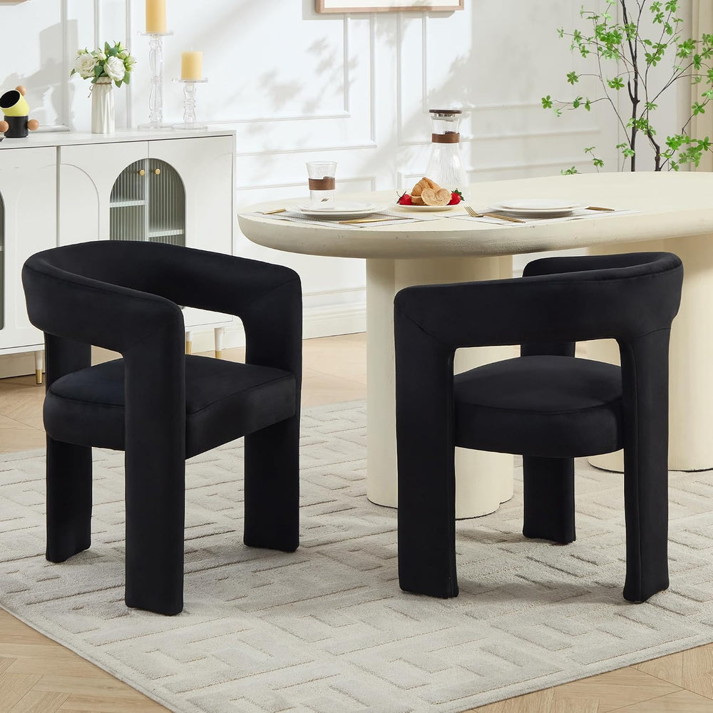 Modern Barrel Dining Chairs Set of 2, No Assembly Velvet Upholstered Dining R...