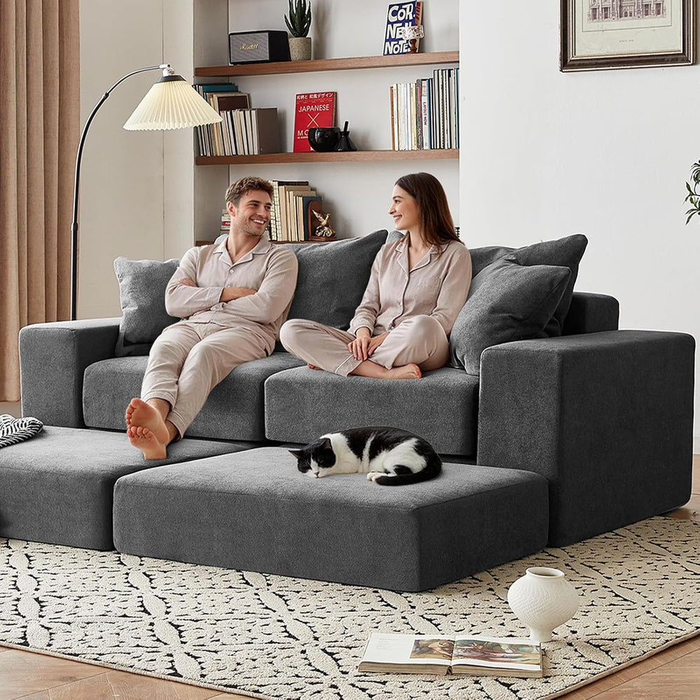 Modular Sectional Loveseat Cloud Sofa with Ottoman, Grey, 79''
