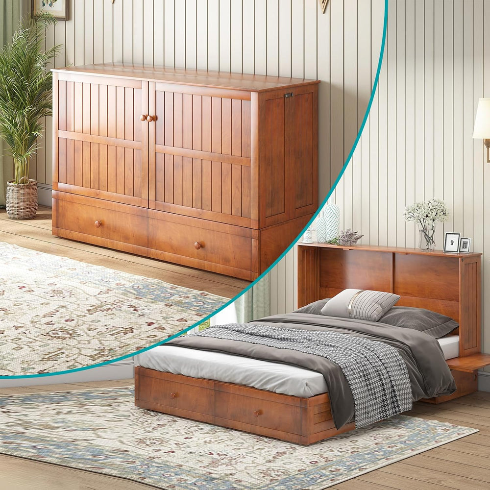 BALUS Murphy Bed, Queen Cabinet Bed with 2 Spacious Storage Drawers-Cherry | ...