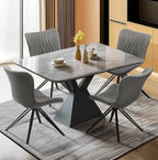 Dining Chairs Set of 4, 360° Swivel Upholstered Mid-Century Modern Kitchen Dining Room Chairs, Armless Faux Leather Accent Side Chair with Padded Back, Metal Legs for Living Room Bedrooms,Grey