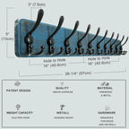 Dseap Coat Rack Wall - Heavy-duty 38-1/4" Long, with Reinforced 10 Custom Tri-Hooks, Solid Wood Wall Hanger for Coats Hat Jackets - Rustic Farmhouse Entryway Storage, Weathered Blue & Black, Pack of 2