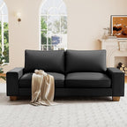 Modern Faux Leather Loveseat Sofa, Compact Small Couch with Spring Cushions & Solid Wood Frame, Easy-Clean Removable Cover, Living Room Office Apartment Furniture (71.25", Black)