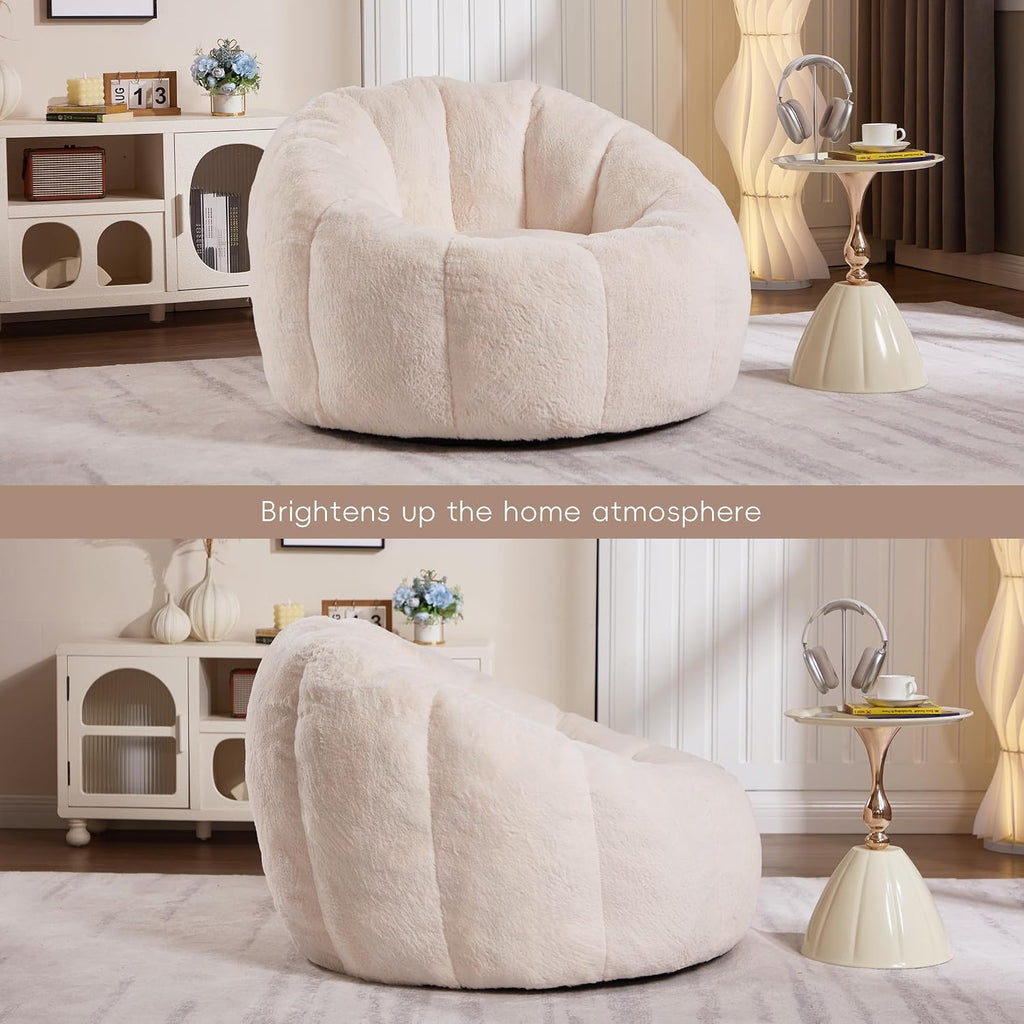 Bean Bag Chair, Faux Fur Beanbag Chair for Adults,Comfy Cloud Sofa with Back Support, Large Reading Chair for Living Room, Bedroom, Apartment (Beige)