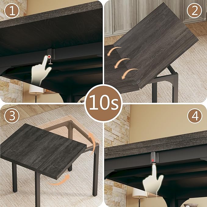 Dining Table Set for 4, Extendable Kitchen Table Cushion Chairs Set of 4, Rectangle Dining Table with Metal Frame & MDF Board, Folding for Small Apartment Saving Space, Gray