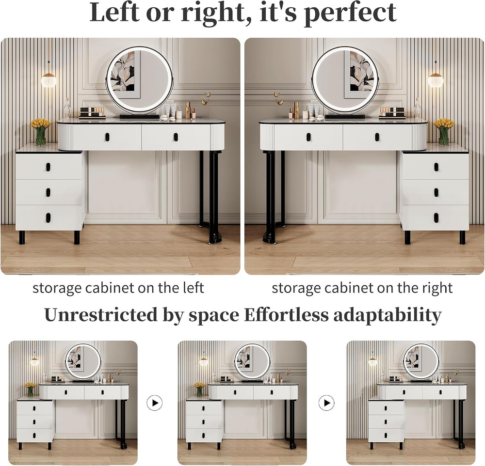 KDCAS Small Makeup Vanity Desk with Mirror and LED Lights | Modern Fluted Van...