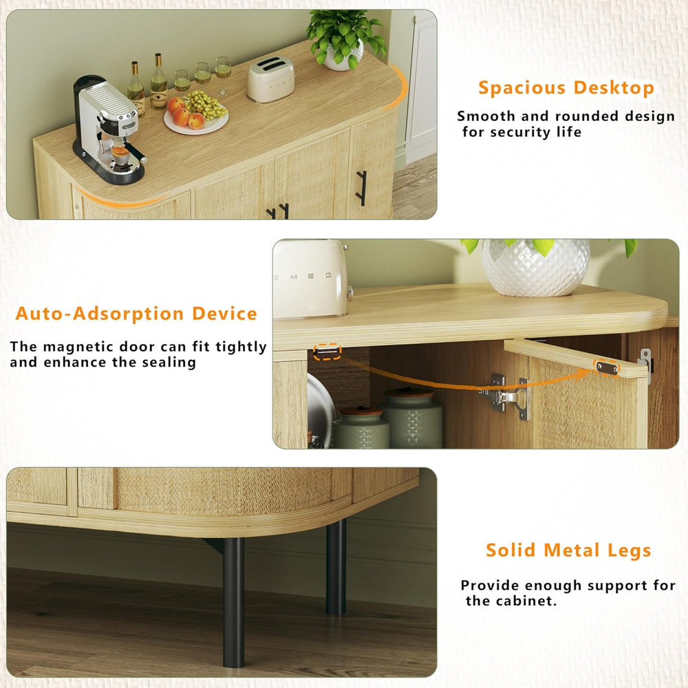 HUAHUU Sideboard Buffet Cabinet with Storage, 47.2" Rattan Sideboard Cab...