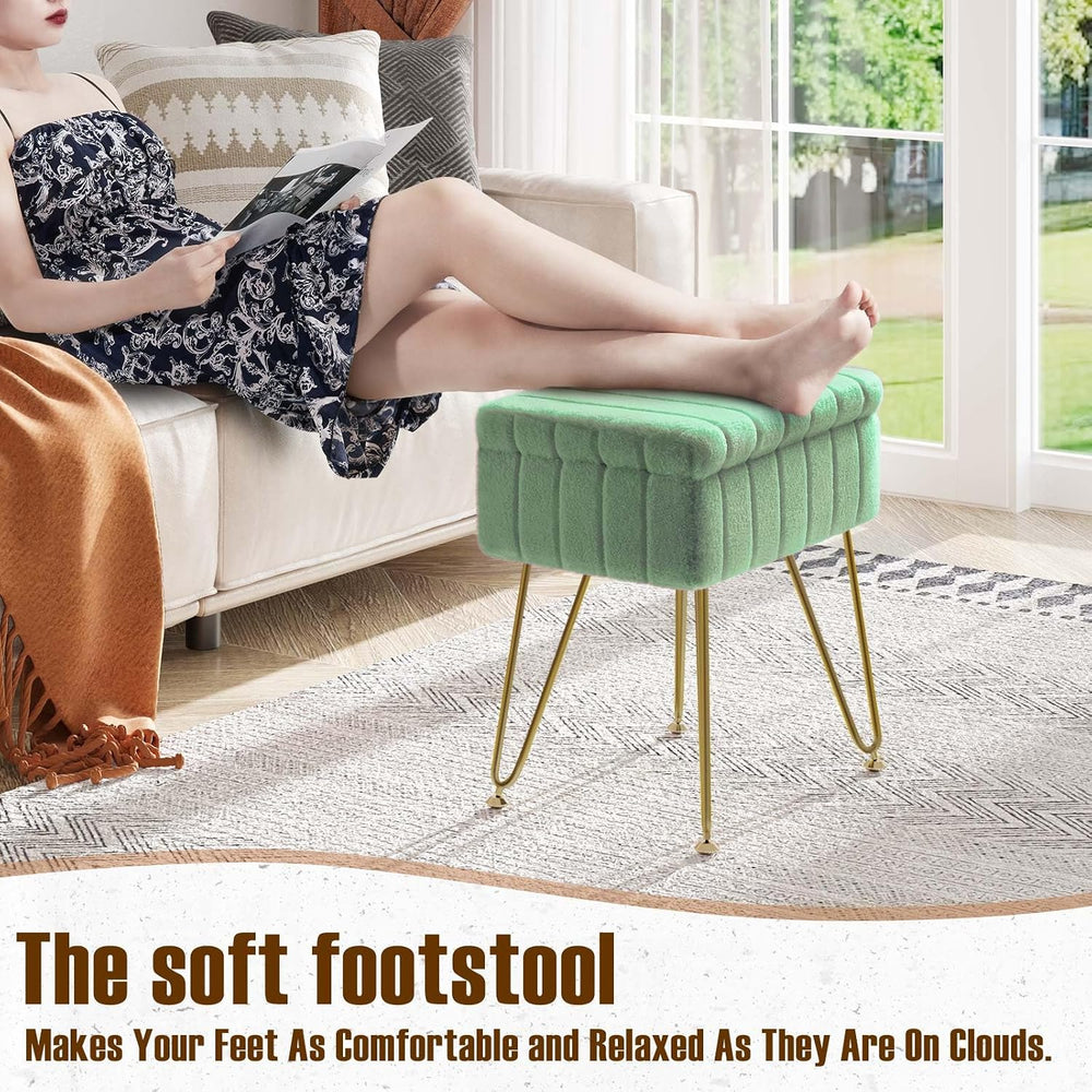 Greenstell Vanity Stool Chair Faux Fur with Storage, 15.7"L x 11.8"...