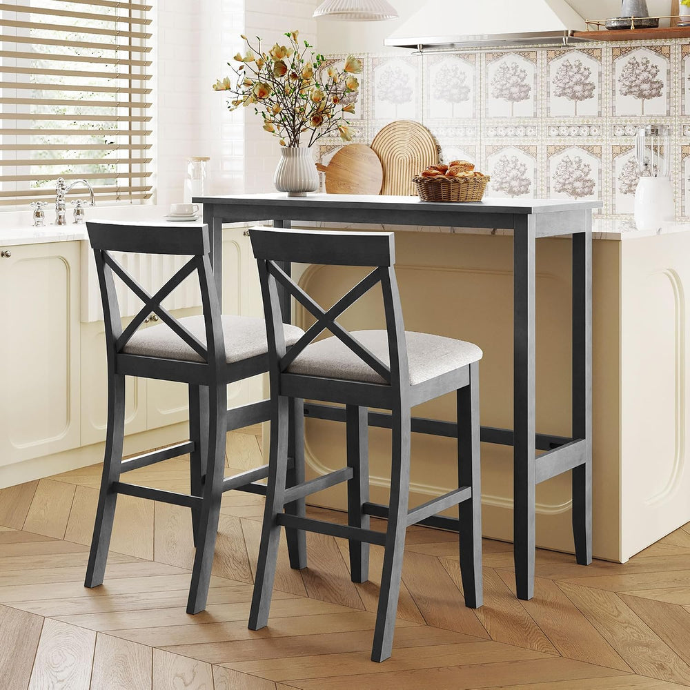 LUMISOL 3 Piece Pub Table and Chair Set, Small Bar Height Kitchen Table and C...