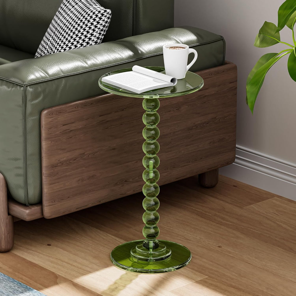 Acrylic Side Table, End Table Round Top with Solid Post for Living Room, Bedr...