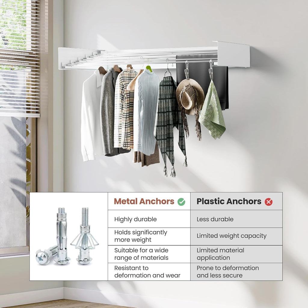 Wall-Mounted Clothes Drying Rack – Foldable Laundry Drying Rack, Space-Saving Wall Mounted Clothes Rack, Tri-Fold Wall Mounted Drying Rack for Laundry Room