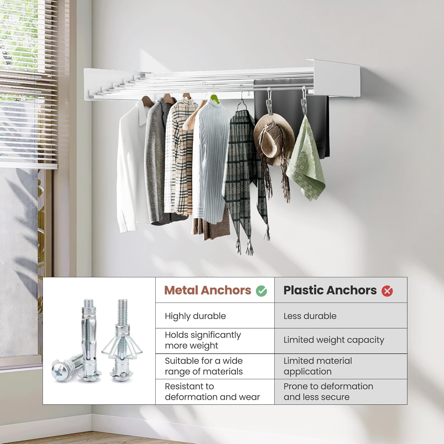 Wall-Mounted Clothes Drying Rack – Foldable Laundry Drying Rack, Space-Saving Wall Mounted Clothes Rack, Tri-Fold Wall Mounted Drying Rack for Laundry Room