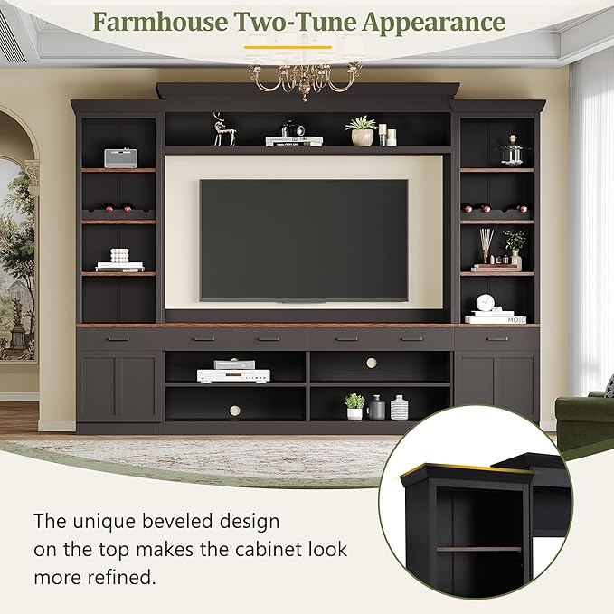 Farmhouse 4-Piece Entertainment Center with Bookshelf for TVs Up to 70",...