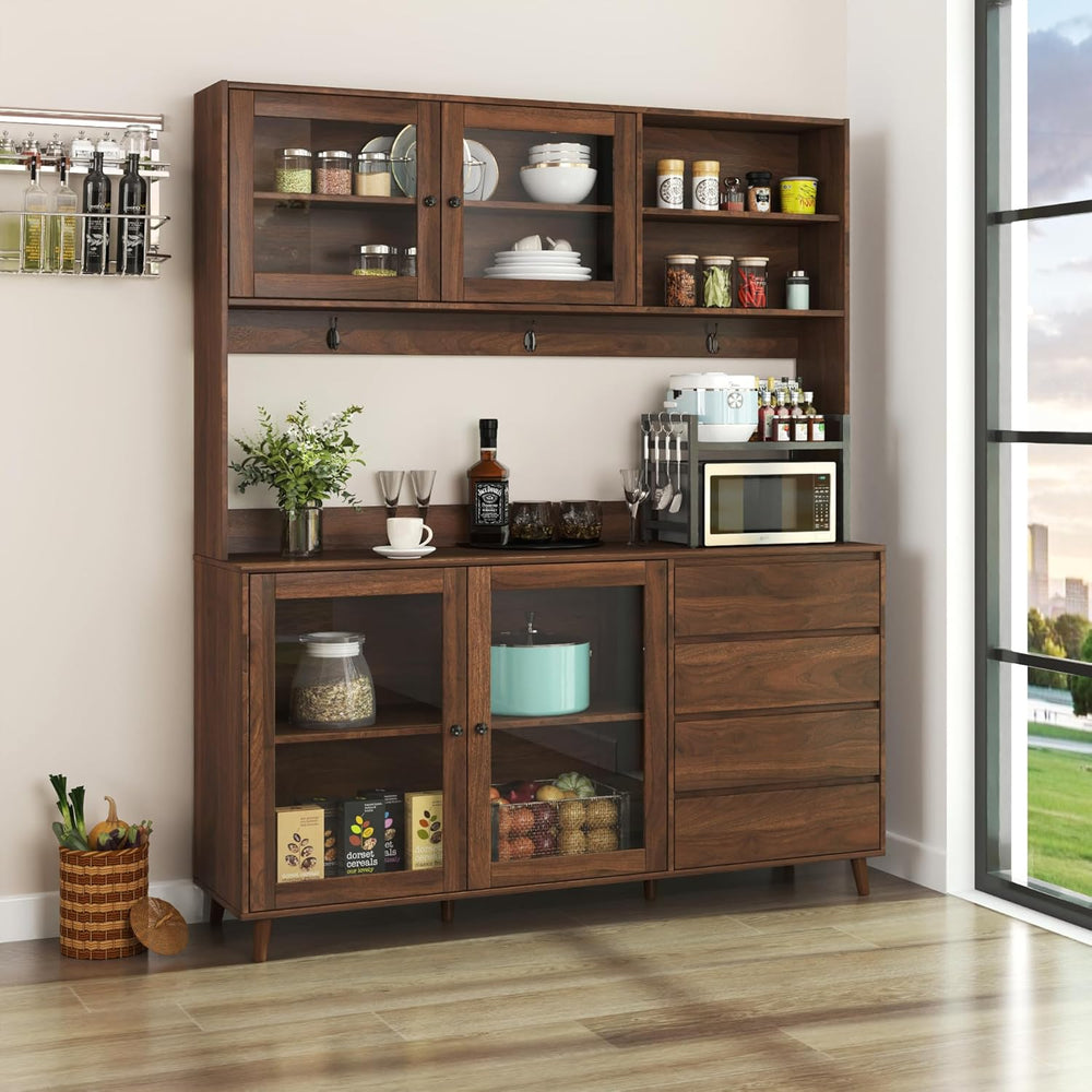 Freestanding Storage Cabinet with 4 Dawers, 3 Shelves, 2 French Doors, Rectan...