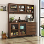Freestanding Storage Cabinet with 4 Dawers, 3 Shelves, 2 French Doors, Rectangular Wood Kitchen Pantry, Farmhouse, for Living Room, Dining Room, Walnut
