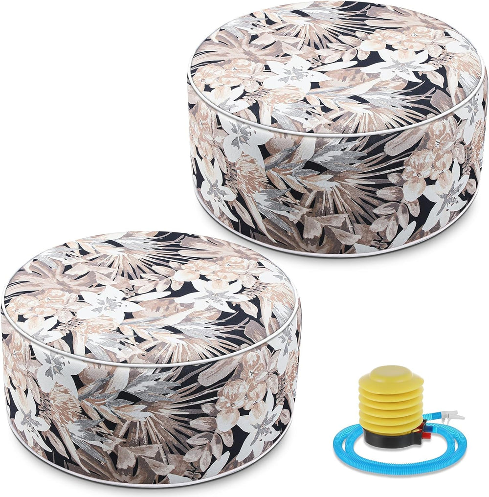 Cinnvoice 2 Pcs Inflatable Outdoor Ottoman Pouf Waterproof Round Footrest wit...