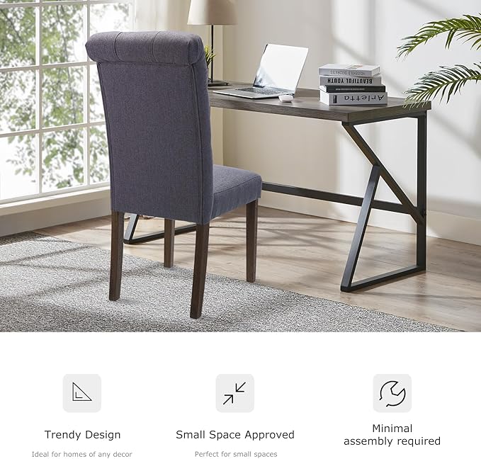 Tufted Dining Chairs Set of 6, Upholstered Parsons Dining Room Chairs, Fabric Kitchen Side Chair with Wood Legs, Dark Grey