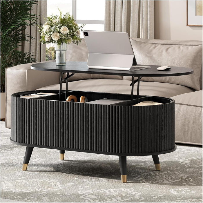 JOINICE Oval Lift Top Coffee Table with Storage for Living Room,43",Black