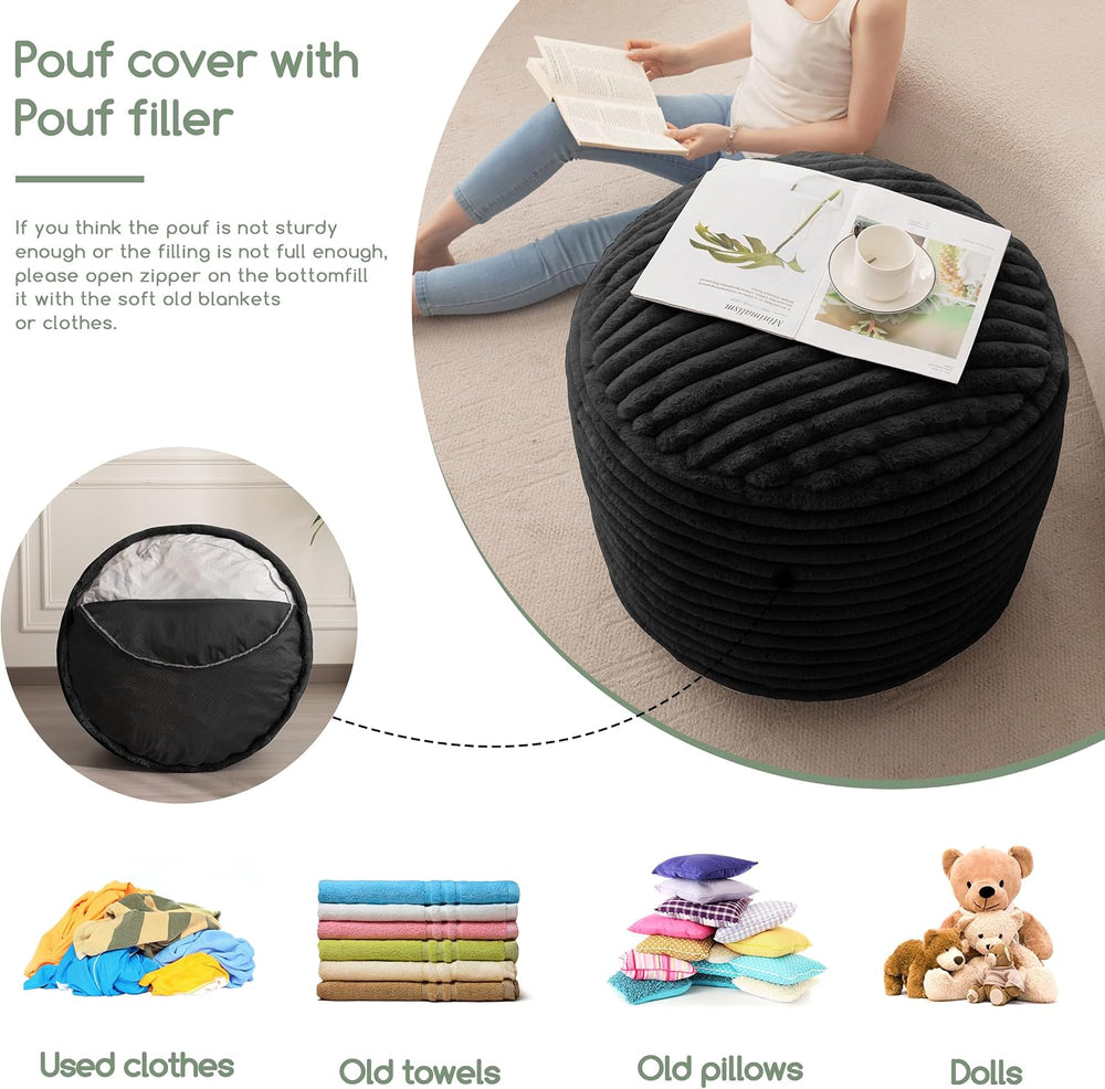HIGOGOGO Round Stuffed Pouf Ottoman, Corduroy Poufs with High-Density Foam Fi...
