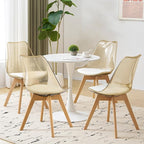 Clear Dining Chairs Set of 4, Modern Acrylic Dining Chair Transparent Chairs with PU Leather Cushions Seat & Wood Legs, Side Chairs for Dining Room Kitchen Restaurant Balcony (Yellow)