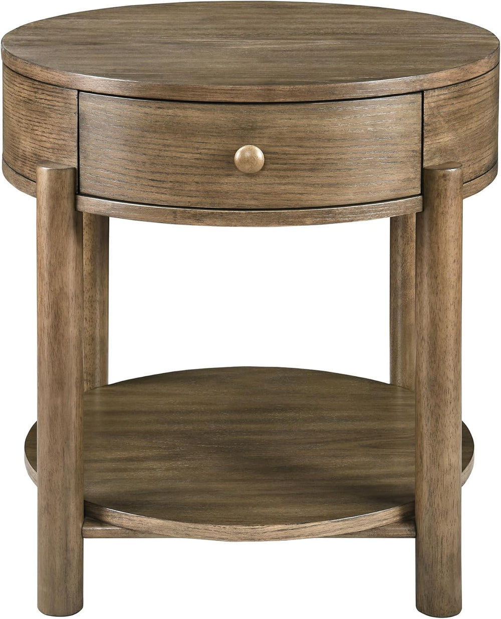 Solid Wood 24" Round End Table with Drawer, 2-Tier Small Sofa Side Table...