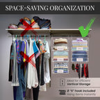 DECOLURE 5-Tier Adjustable Hanging Closet Organizer – Maximize Hanging Storage w/ 4 Hanging Hooks, 8 S Hooks & 5 Name Plates - Sturdy Foldable Wire Storage Hanging Shelves for Clothes, Towels (White)