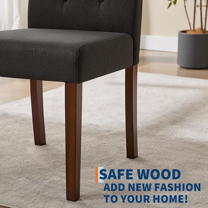 Upholstered Dining Chairs Set of 6, Modern Fabric Kitchen Side Chairs with Sturdy Wood Legs, Parsons Design, Comfortable Soft Linen for Dining Room, Restaurant, Cafe, Black